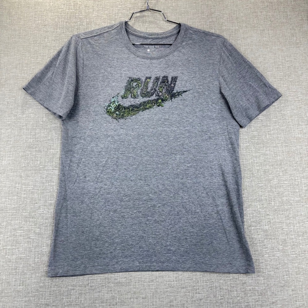 Nike Running Mens M Grey Heather Graphic Swoosh Run Athletic Cut Tee Shirt